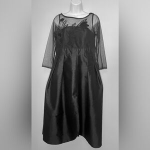 eShakti Black Sheer Sleeve Dress embroidered taffeta sheet overlay